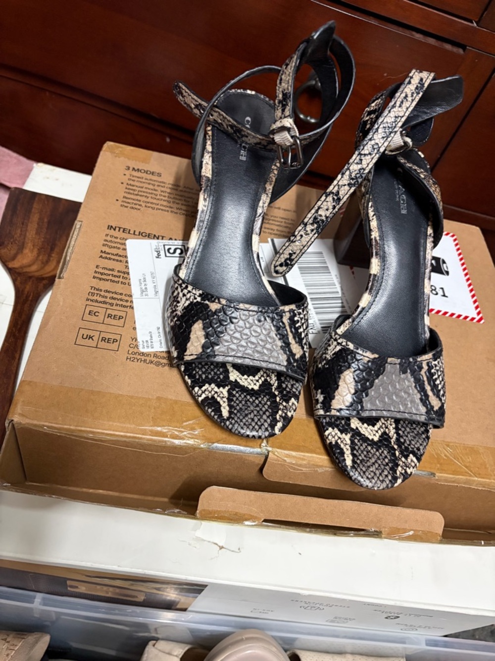 Coach Snake-Print Ankle-Strap Heels in Black and Cream